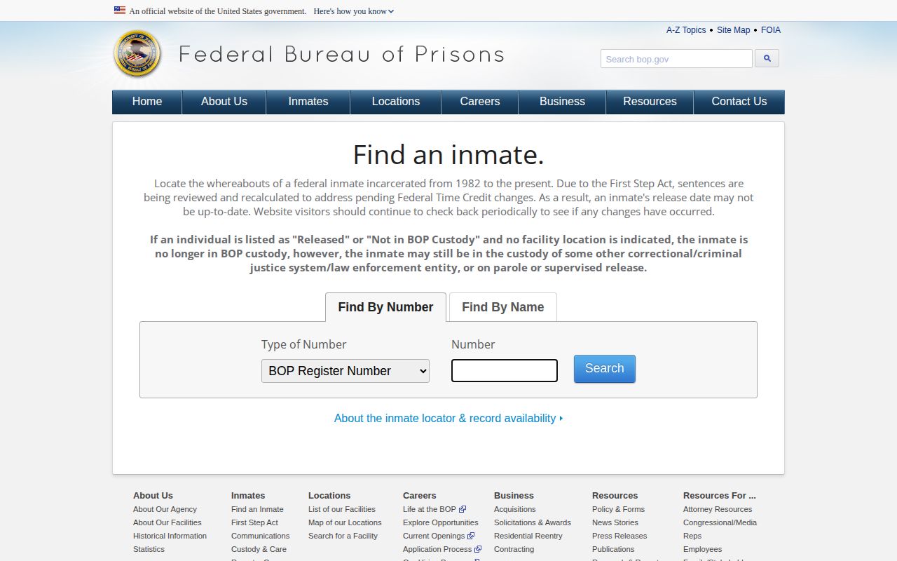 Grayson County federal custody record context on the Bureau of Prisons inmate locator