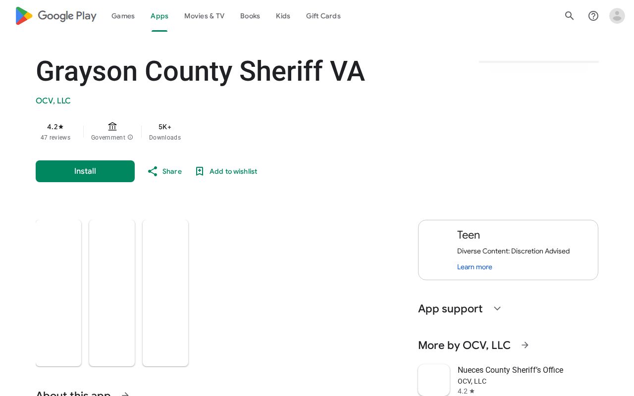 Grayson County Sheriff VA app listing for inmate record search information