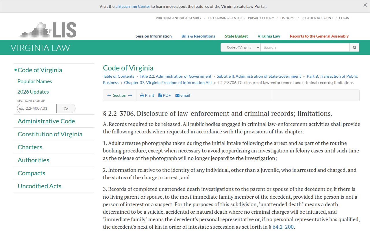 Grayson County adult booking-photo access under Virginia Code section 2.2-3706